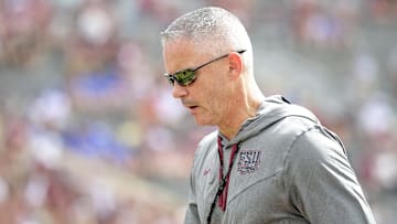 Sep 14, 2024; Tallahassee, Florida, USA; Florida State Seminoles head coach Mike Norvell before a game against the Memphis Tigers at Doak S. Campbell Stadium. Mandatory Credit: Melina Myers-Imagn Images