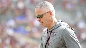 Sep 14, 2024; Tallahassee, Florida, USA; Florida State Seminoles head coach Mike Norvell before a game against the Memphis Tigers at Doak S. Campbell Stadium. Mandatory Credit: Melina Myers-Imagn Images