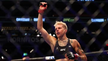 May 7, 2022; Phoenix, Arizona, USA; Macy Chiasson reacts following the match against Norma Dumont during UFC 274 at Footprint Center. Mandatory Credit: Mark J. Rebilas-USA TODAY Sports