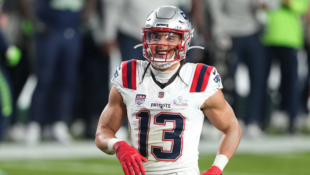 Feb 8, 2026; Santa Clara, CA, USA; New England Patriots wide receiver Mack Hollins (13) during the fourth quarter against the Seattle Seahawks in Super Bowl LX at Levi's Stadium. Mandatory Credit: Darren Yamashita-Imagn Images