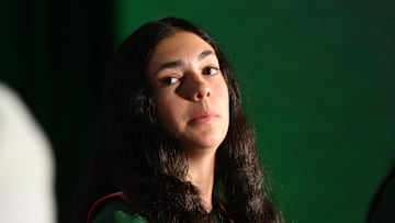 Oct 7, 2025; Charlotte, NC, USA; Miami player Gal Raviv answers questions from the media at The Hilton Charlotte Uptown. Mandatory Credit: William Howard-Imagn Images