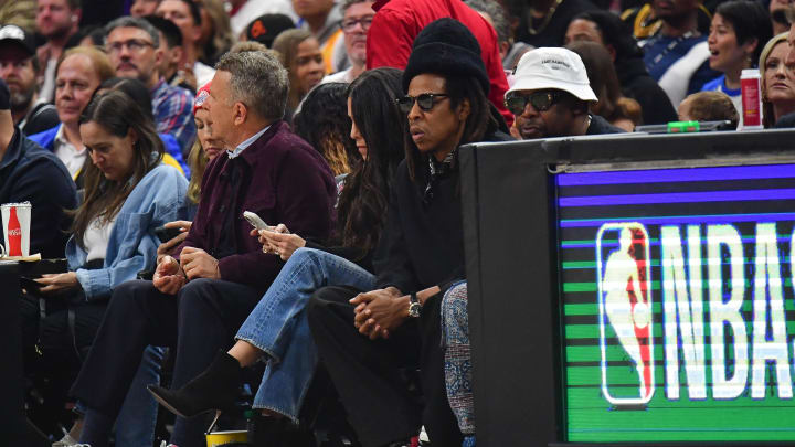 Feb 28, 2024; Los Angeles, California, USA; Recording artist Jay-Z  attends the game between the Los Angeles Lakers and Los Angeles Clippers at Crypto.com Arena. Mandatory Credit: Gary A. Vasquez-USA TODAY Sports