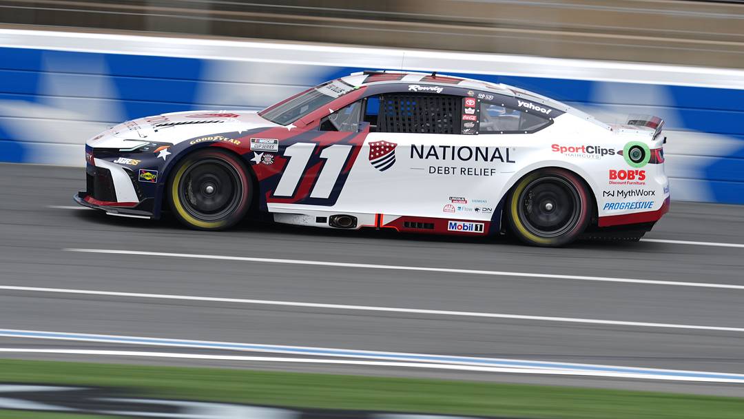 May 23, 2026; Concord, North Carolina, USA; Joe Gibbs Racing driver Denny Hamlin (11) during qualifying at Charlotte Motor Speedway. Mandatory Credit: Jim Dedmon-Imagn Images