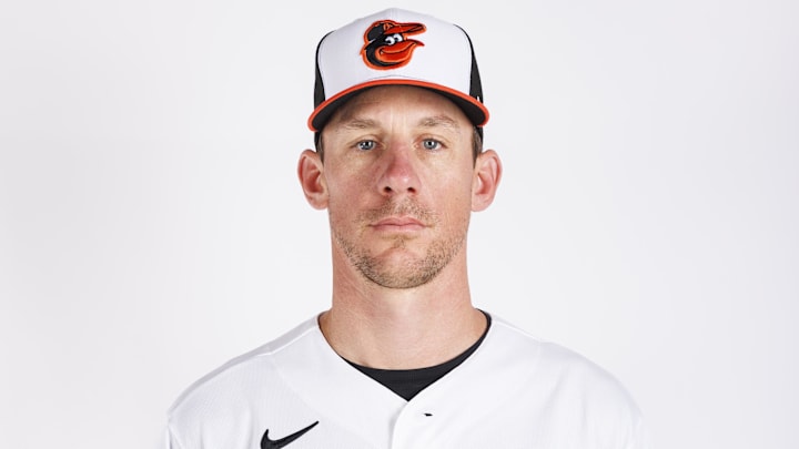 Feb 18, 2026; Sarasota, FL, USA; Baltimore Orioles pitcher Chris Bassitt (40) poses for media day. Mandatory Credit: Morgan Tencza-Imagn Images