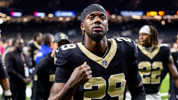 Sep 8, 2024; New Orleans, Louisiana, USA; New Orleans Saints cornerback Paulson Adebo (29) heads to the locker room after the game against the Carolina Panthers at Caesars Superdome. Mandatory Credit: Stephen Lew-Imagn Images