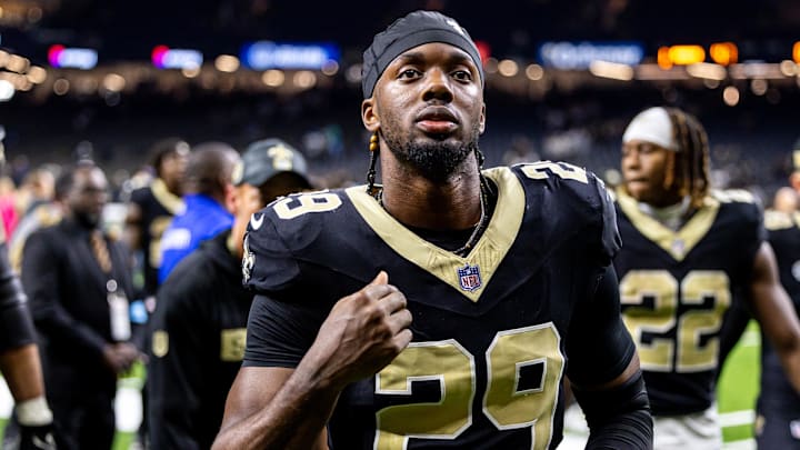 Sep 8, 2024; New Orleans, Louisiana, USA; New Orleans Saints cornerback Paulson Adebo (29) heads to the locker room after the game against the Carolina Panthers at Caesars Superdome. Mandatory Credit: Stephen Lew-Imagn Images Sep 8, 2024; New Orleans, Louisiana, USA; New Orleans Saints cornerback Paulson Adebo (29) heads to the locker room after the game against the Carolina Panthers at Caesars Superdome. Mandatory Credit: Stephen Lew-Imagn Images