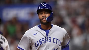 Jul 15, 2025; Cumberland, Georgia, USA; American League third baseman Maikel Garcia (11) of the Kansas City Royals scores in the seventh inning during the 2025 MLB All Star Game at Truist Park. Mandatory Credit: Brett Davis-Imagn Images