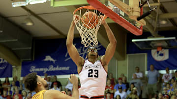 Nov 26, 2024; Lahaina, Hawaii, USA; Dayton Flyers forward Zed Key (23) dunks over Iowa State Cyclones forward Joshua Jefferson (2) in the second half at Lahaina Civic Center. Mandatory Credit: Marco Garcia-Imagn Images