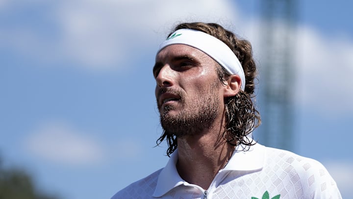 Stefanos Tsitsipas during a match at Wimbledon