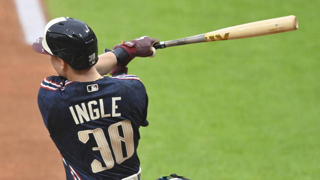 Jun 26, 2026: Cleveland Guardians designated hitter Cooper Ingle (30) swings in the first inning against the Seattle Mariners at Progressive Field. 