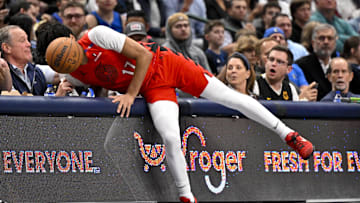 Dec 23, 2024; Dallas, Texas, USA; Portland Trail Blazers guard Shaedon Sharpe (17) dives for the ball during the second half against the Dallas Mavericks at the American Airlines Center. Mandatory Credit: Jerome Miron-Imagn Images