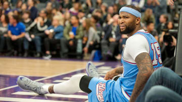 Feb 10, 2017; Sacramento, CA, USA; Sacramento Kings forward DeMarcus Cousins (15) reacts to a call during the second quarter of the game against the Atlanta Hawks at Golden 1 Center. Mandatory Credit: Ed Szczepanski-USA TODAY Sports