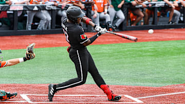 Louisville baseball outfielder Eddie King Jr. vs. Miami in the 2025 Louisville Super Regional