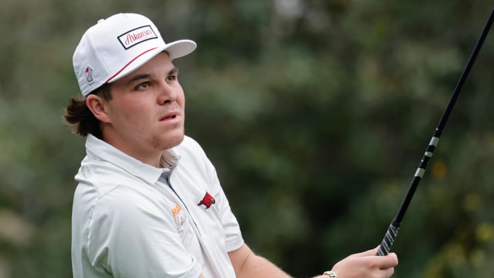 Dec 17, 2023; Orlando, Florida, USA; John Daly II plays his shot from the first tee during the PNC Championship at The Ritz-Carlton Golf Club.