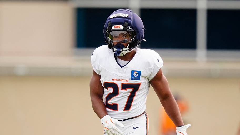 Denver Broncos running back J.K. Dobbins (27) during training camp.