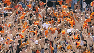 Oct 18, 2025; Stillwater, Oklahoma, USA; Oklahoma State Cowboys fans react to a play during the second half against the Cincinnati Bearcats at Boone Pickens Stadium. Mandatory Credit: William Purnell-Imagn Images