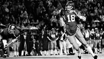 Ole Miss quarterback Archie Manning looks for a receiver against Vanderbilt in 1970. The nationally-ranked Rebels went on to a 26-16 victory over the Commodores before 34,000 at Dudley Field.