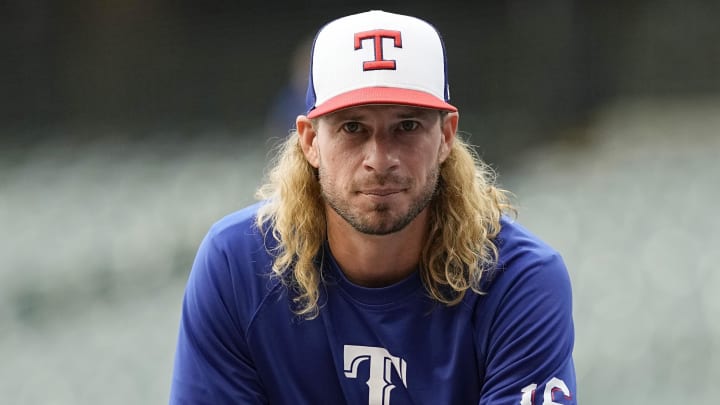 Jun 24, 2024; Milwaukee, Wisconsin, USA;  Texas Rangers left fielder Travis Jankowski (16) during batting practice prior to the game against the Milwaukee Brewers at American Family Field. Mandatory Credit: Jeff Hanisch-USA TODAY Sports