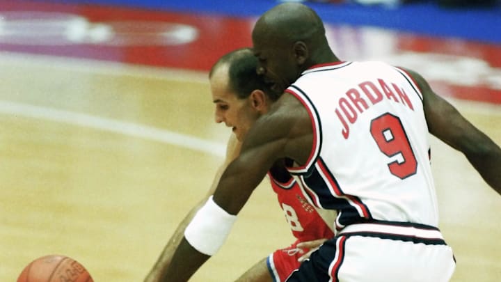 USA defeated Croatia 117-85 in the gold medal game of the Barcelona Summer Olympics August 8, 1992. This was the original Dream Team, and was the first American Olympic team to feature active professional players from the NBA. The starting five consisted of Patrick Ewing, Larry Bird, Michael Jordan, Magic Johnson and Scottie Pippen. The team has been described as one of the greatest sports team ever assembled.