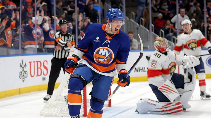 Mar 28, 2026; Elmont, New York, USA; New York Islanders center Casey Cizikas (53) celebrates his goal against Florida Panthers goaltender Daniil Tarasov (40) during the second period at UBS Arena. Mandatory Credit: Brad Penner-Imagn Images Mar 28, 2026; Elmont, New York, USA; New York Islanders center Casey Cizikas (53) celebrates his goal against Florida Panthers goaltender Daniil Tarasov (40) during the second period at UBS Arena. Mandatory Credit: Brad Penner-Imagn Images