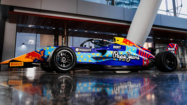 The Red Bull Racing Pepe Jeans Academy Programme car with a special livery.