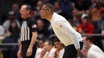 Mar 19, 2025; Dayton, OH, USA; Texas Longhorns head coach Rodney Terry reacts in the second half against the Xavier Musketeers at UD Arena.
