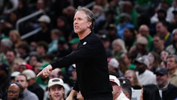 Nov 5, 2025; Boston, Massachusetts, USA; Washington Wizards Head Coach Brian Keefe watches from the sideline as they take on the Boston Celtics at TD Garden. Mandatory Credit: David Butler II-Imagn Images
