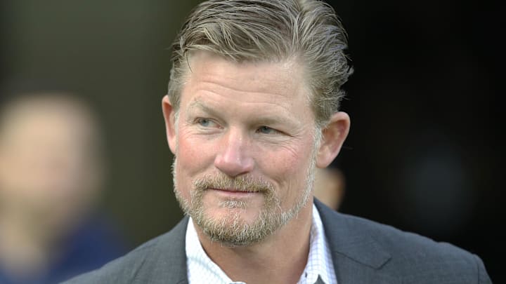 Nov 10, 2019; Pittsburgh, PA, USA;  Los Angeles Rams general manager Les Snead looks on before the Rams play the Pittsburgh Steelers at Heinz Field. Pittsburgh won 17-12. Mandatory Credit: Charles LeClaire-Imagn Images