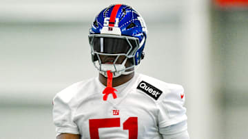 Jun 18, 2025; East Rutherford, NJ, USA; New York Giants linebacker Abdul Carter (51) warms up during minicamp at Quest Diagnostics Training Center. Mandatory Credit: John Jones-Imagn Images