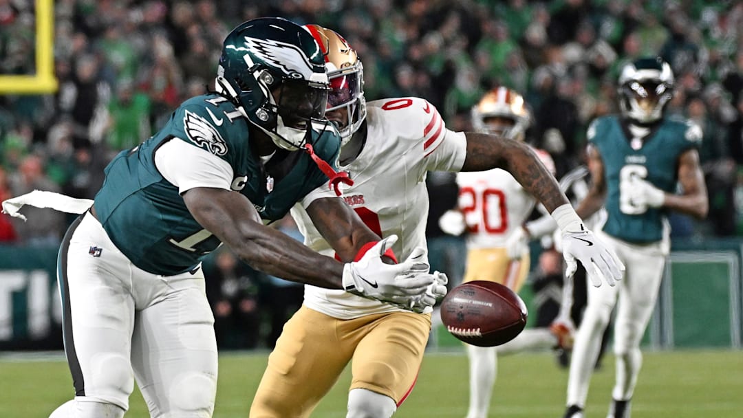 Eagles wide receiver A.J. Brown fails to make a catch during Philadelphia's wild-card loss to San Francisco on Sunday.