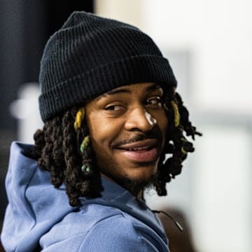 Memphis Grizzlies guard Ja Morant (12) before the game against the Indiana Pacers at Gainbridge Fieldhouse. 