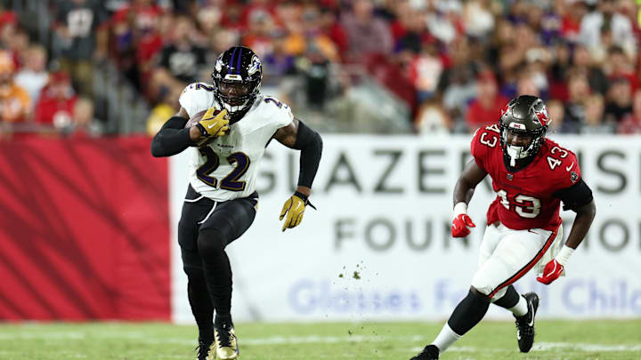 Baltimore Ravens running back Derrick Henry runs with the ball against the Tampa Bay Buccaneers in the third quarter of Monday night's win at Raymond James Stadium. 
