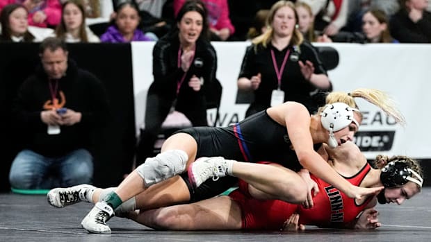 Calista Rodish, Brielle Parke, girls high school wrestling, Iowa, Donnybrook
