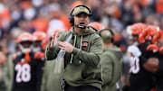 Nov 2, 2025; Cincinnati, Ohio, USA; Cincinnati Bengals head coach Zac Taylor calls for a timeout against the Chicago Bears during the second quarter at Paycor Stadium. Mandatory Credit: Katie Stratman-Imagn Images