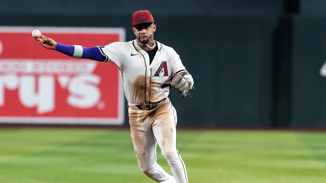 Sep 23, 2025; Phoenix, Arizona, USA; Arizona Diamondbacks second baseman Ketel Marte against the Los Angeles Dodgers at Chase Field. Mandatory Credit: Mark J. Rebilas-Imagn Images
