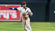 Sep 23, 2025; Phoenix, Arizona, USA; Arizona Diamondbacks second baseman Ketel Marte against the Los Angeles Dodgers at Chase Field. Mandatory Credit: Mark J. Rebilas-Imagn Images
