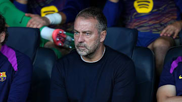 Hansi Flick lors de FC Barcelone - Olympiakos.