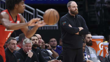 Mar 6, 2022; Houston, Texas, USA; Memphis Grizzlies head coach Taylor Jenkins reacts during the game abasing the Houston Rockets at Toyota Center. Mandatory Credit: Troy Taormina-USA TODAY Sports