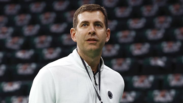 Feb 28, 2025; Boston, Massachusetts, USA; Boston Celtics president of basketball operations Brad Stevens before their game against the Cleveland Cavaliers at TD Garden. Mandatory Credit: Winslow Townson-Imagn Images