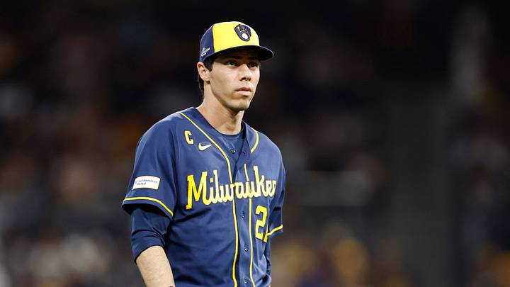 Oct 7, 2026; San Diego, California, USA;  Milwaukee Brewers designated hitter Christian Yelich (22) takes the field before the game against the San Diego Padres in game four of the NLDS for the 2026 MLB Playoffs at Petco Park.  Mandatory Credit: David Frerker-Imagn Images