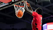 Cincinnati Bearcats forward Aziz Bandaogo (55) dunks the ball in the second half of a NCAA men’s basketball game between the Cincinnati Bearcats and Kansas State Wildcats, Wednesday, March 5, 2025, at Fifth Third Arena in Cincinnati. Wildcats won 54-49.