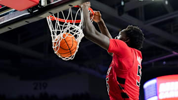 Cincinnati Bearcats forward Aziz Bandaogo (55) dunks the ball in the second half of a NCAA men’s basketball game between the Cincinnati Bearcats and Kansas State Wildcats, Wednesday, March 5, 2025, at Fifth Third Arena in Cincinnati. Wildcats won 54-49.