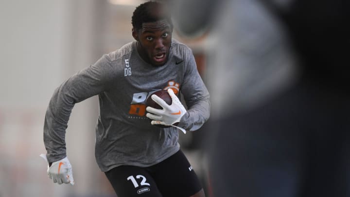 Kamal Hadden participates in a drill at Tennessee Pro-Day in Knoxville, Tenn., Wednesday, March 27, 2024.