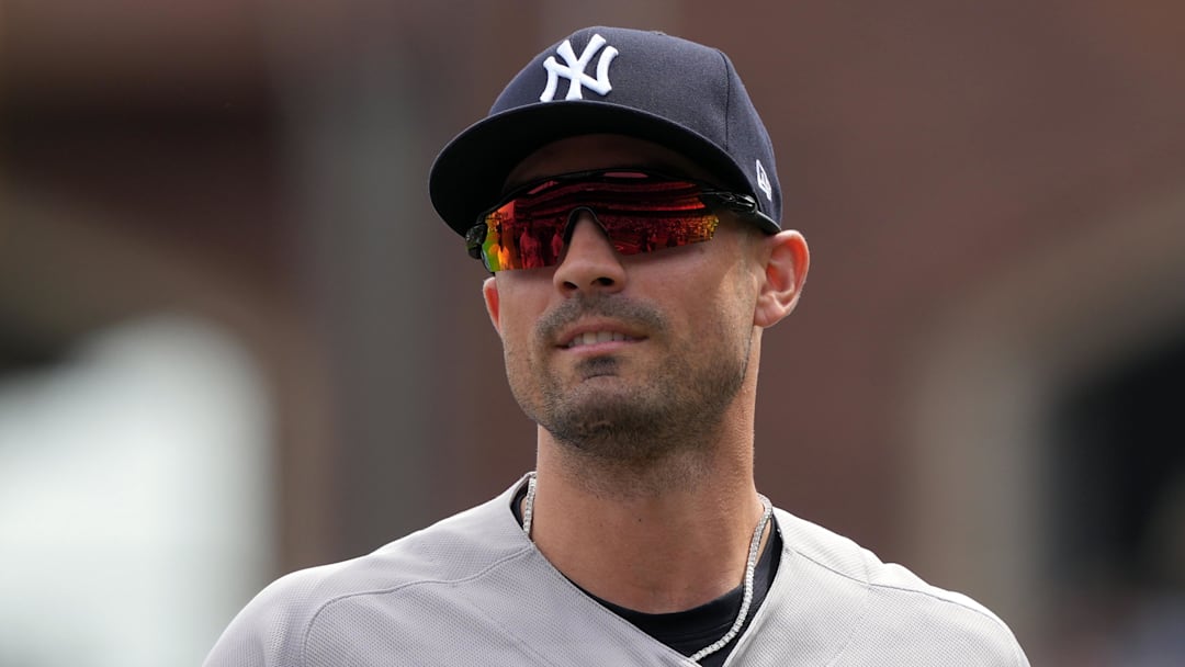 Mar 27, 2026; San Francisco, California, USA; New York Yankees left fielder Randal Grichuk (34) before the game against the San Francisco Giants at Oracle Park. Mandatory Credit: Darren Yamashita-Imagn Images