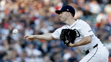 May 10, 2025; Detroit, Michigan, USA;  Detroit Tigers relief pitcher Chase Lee (53) pitches in the fifth inning against the Texas Rangers at Comerica Park. Mandatory Credit: Rick Osentoski-Imagn Images