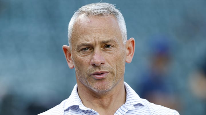 Jul 3, 2025; Chicago, Illinois, USA; Chicago Cubs president of baseball operations Jed Hoyer speaks before a baseball game between the Chicago Cubs and Cleveland Guardians at Wrigley Field.