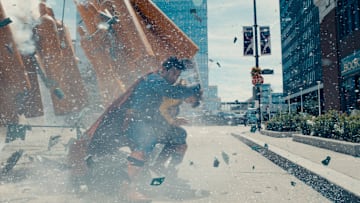 DAVID CORENSWET as Superman in “SUPERMAN,” a Warner Bros. Pictures release. Courtesy of Warner Bros. Pictures. © 2024 Warner Bros. Ent. All Rights Reserved. TM & © DC
