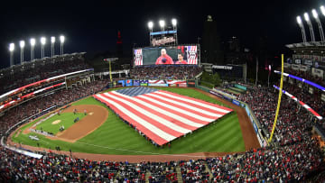 Oct 15, 2022; Cleveland, Ohio, USA; A general view of the field during the playing of the national