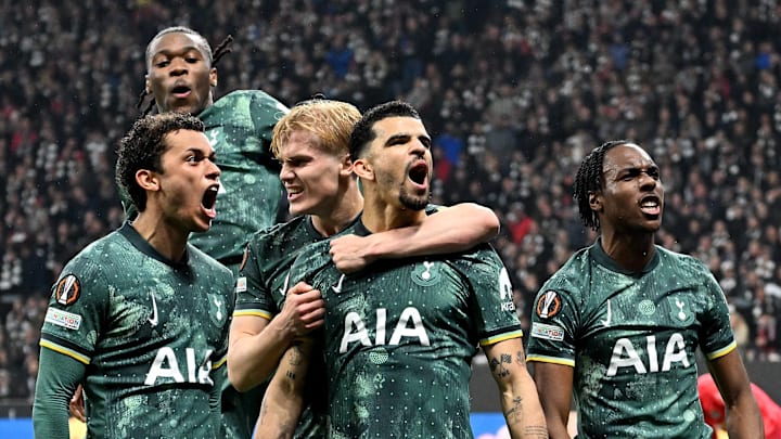 Dominic Solanke (center) led Tottenham Hotspur to the Europa League semifinals. Dominic Solanke (center) led Tottenham Hotspur to the Europa League semifinals.