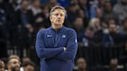 Dec 21, 2023; Minneapolis, Minnesota, USA; Minnesota Timberwolves head coach Chris Finch looks on against the Los Angeles Lakers in the second half at Target Center. Mandatory Credit: Jesse Johnson-Imagn Images